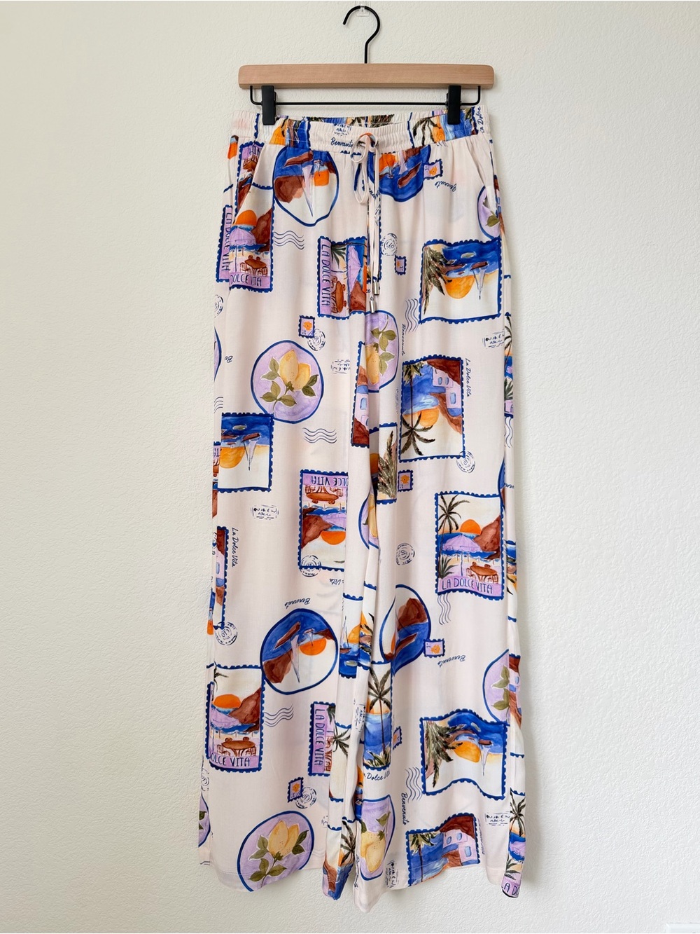 Anthropologie Label of Love Wide Leg Pants Novelty Dolce Vita Postcard Medium - Picture 15 of 15